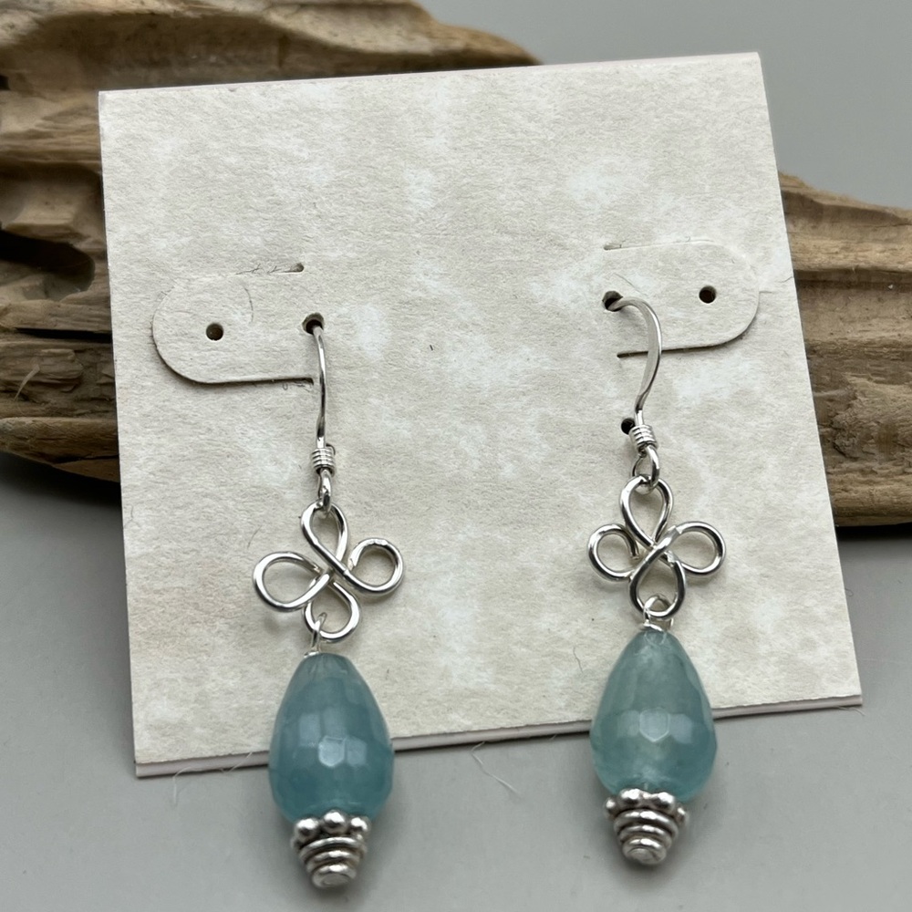 Elegant Sterling Silver and Aqua Calchedony Dangle Earrings